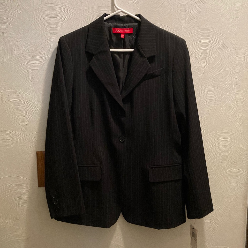 Nwt Anne Klein Black, Pin Stripe Blazer Jacket -12